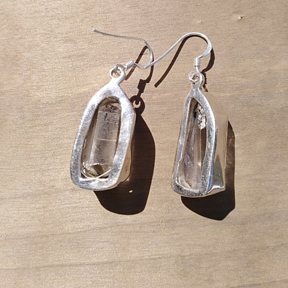 Raw Crystal Sterling Silver Earrings bohemian - Picture 3 of 4